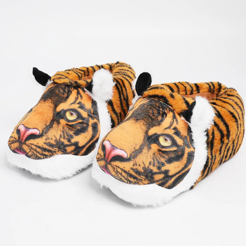 2024 New Cute Little Tiger Plush Cotton Slippers For Men And Women In Winter Indoor Non-slip Warm Cotton Mop Floor Men's Shoes