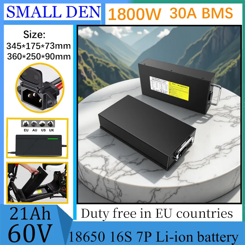 할리 60V 12ah 15ah 18ah 20ah 21Ah 25ah 18650 16S7P 리튬 배터리, 2000W 전기 스쿠터/오토바이에 적합, BMS 포함