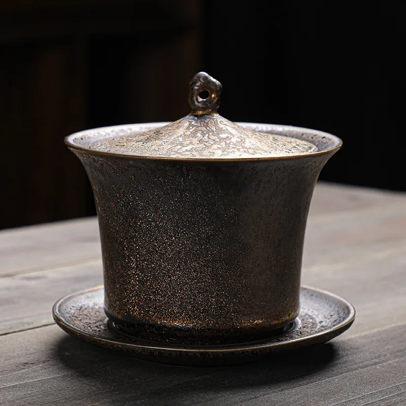 Japanische Teekanne aus Steinzeug mit Rostglasur, handgefertigt, Retro-Keramik-Kungfu-Teekanne, Filter und Griff, kleines luftdichtes Design (einzelner Topf)