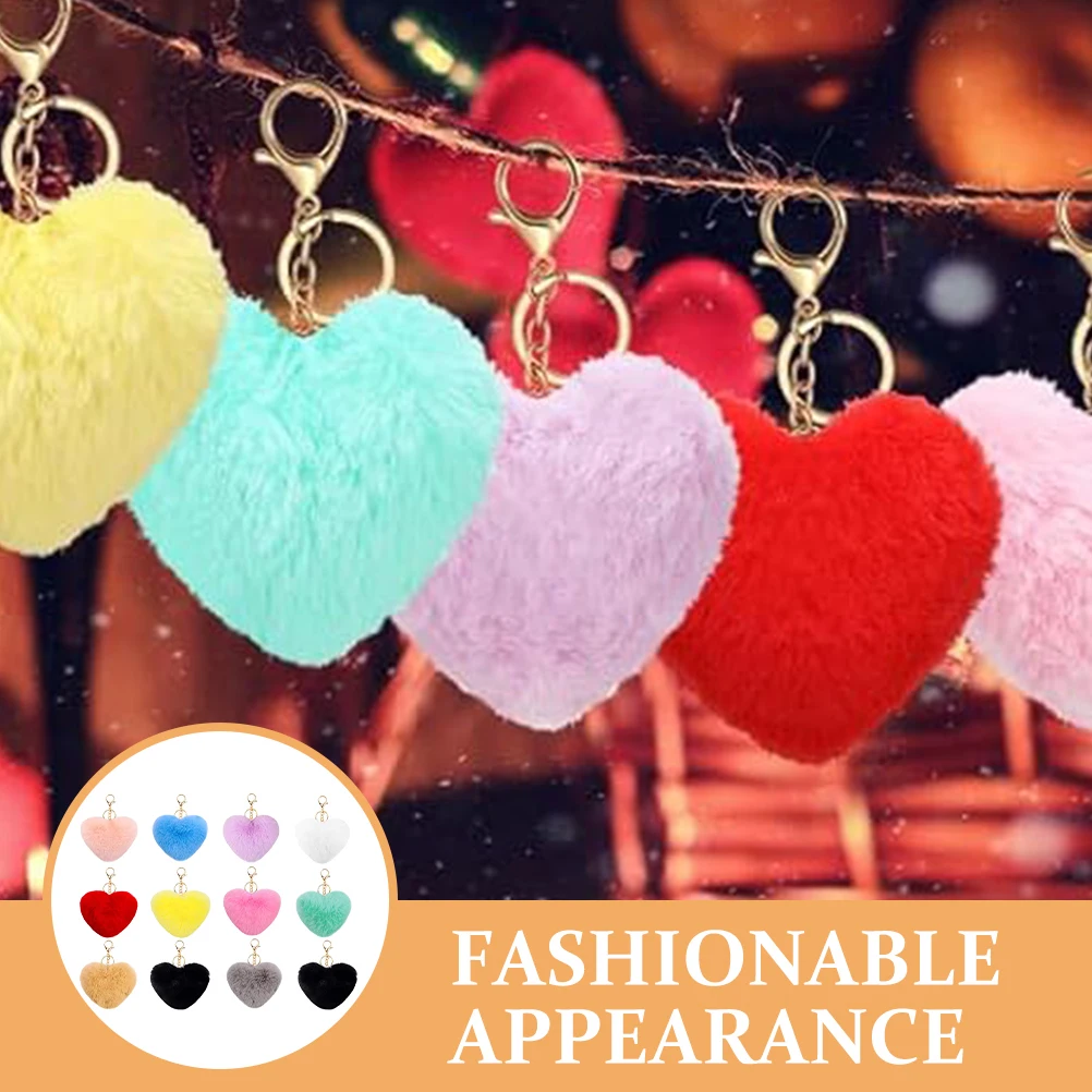 

12pcs Love Mao Ball Keychain Cute Keyrings Portable Split Ring Heart Design Keychain Crafts Car Bag Pendant
