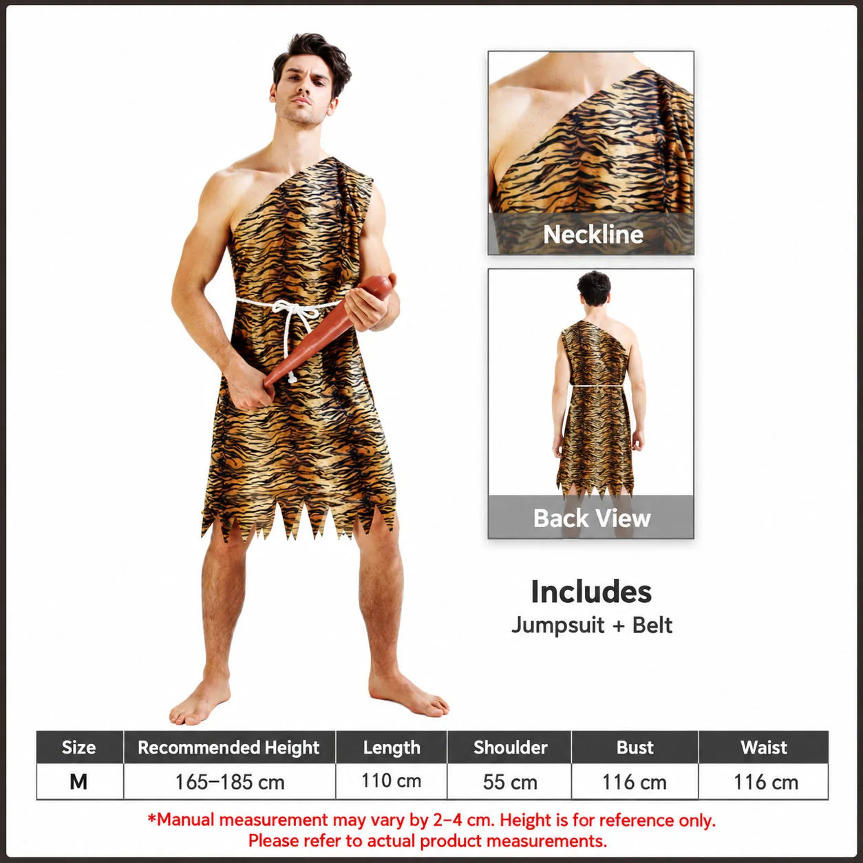Caveman Costume Men Women Stone Age Tiger Print Couple Outfit Prehistoric Primitive Party Halloween Cosplay Performance Set view 3
