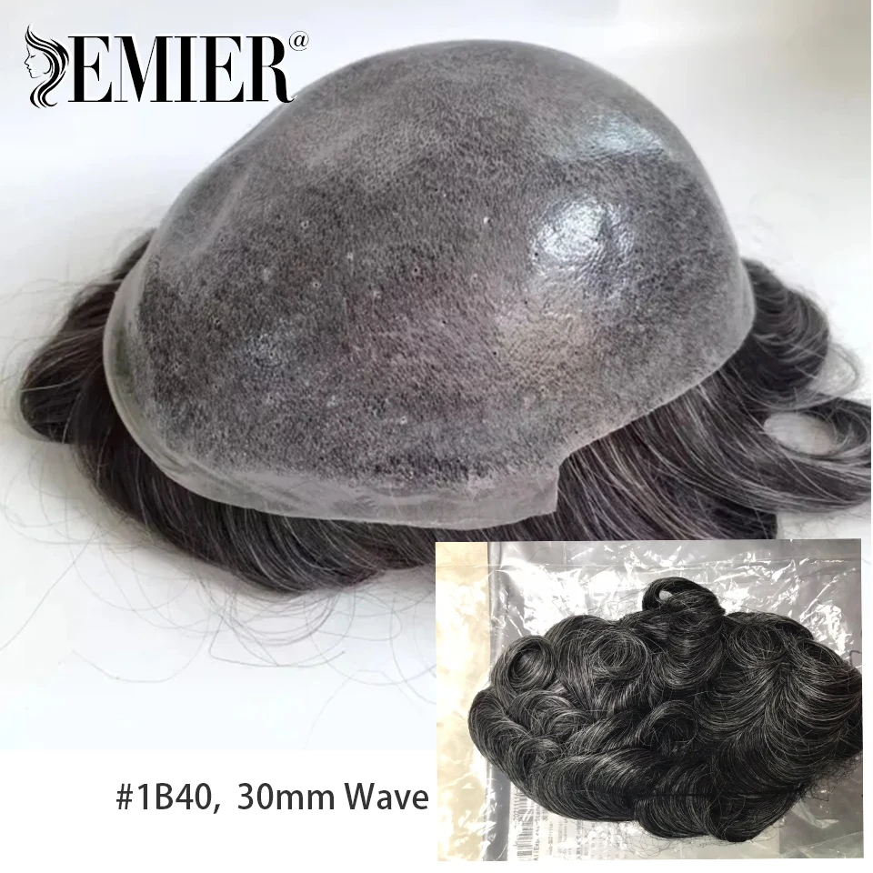 0.03-0.04mm pelle sottile PU Base uomo parrucchino protesi intrecciata per la perdita di capelli unità di capelli maschili sostituzione dei capelli degli uomini sistema di capelli umani