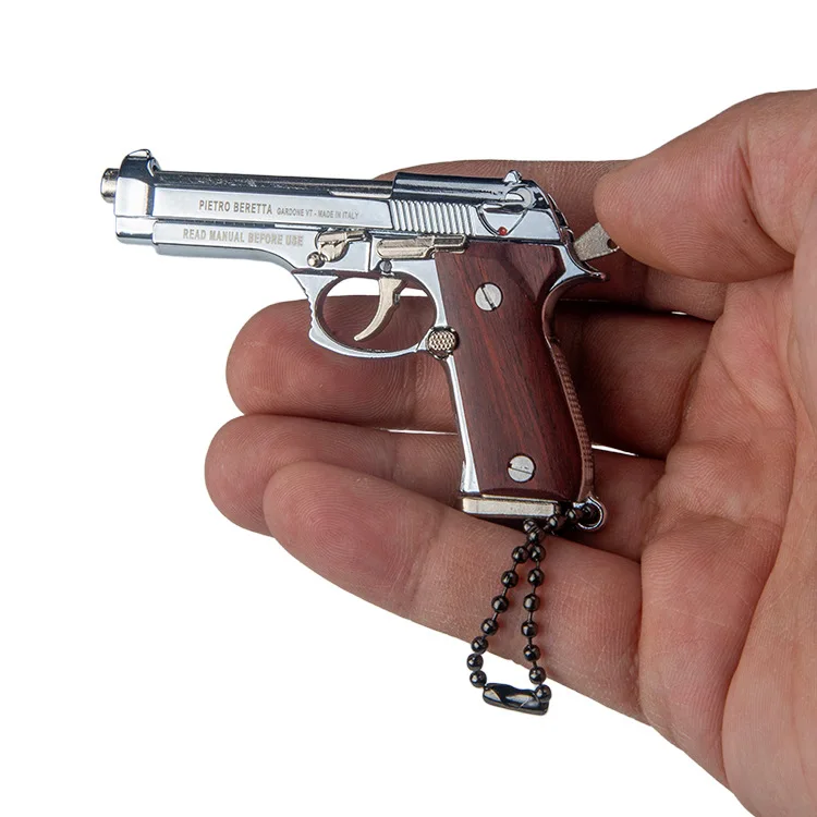Outdoor Portable EDC 1:3 Solid Wood Metal 92F Gun Model Detachable Toy Keychain