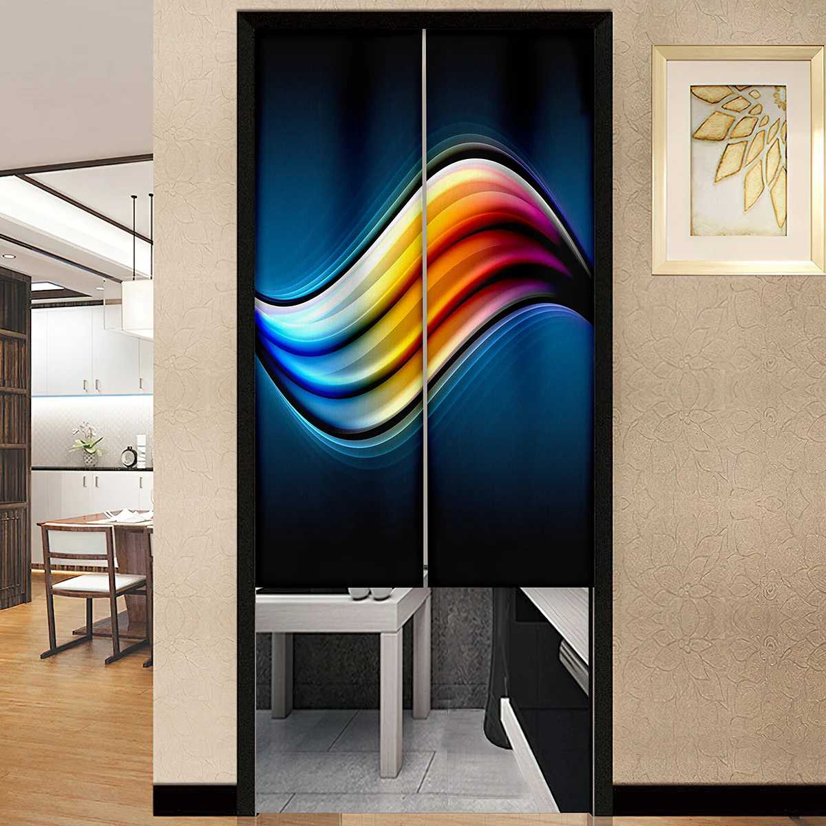 Colorful Striped Waves Print Door Curtain Kids Bedroom Kitchen Japanese Doorway Curtains Entrance Noren Hanging Half-Curtain