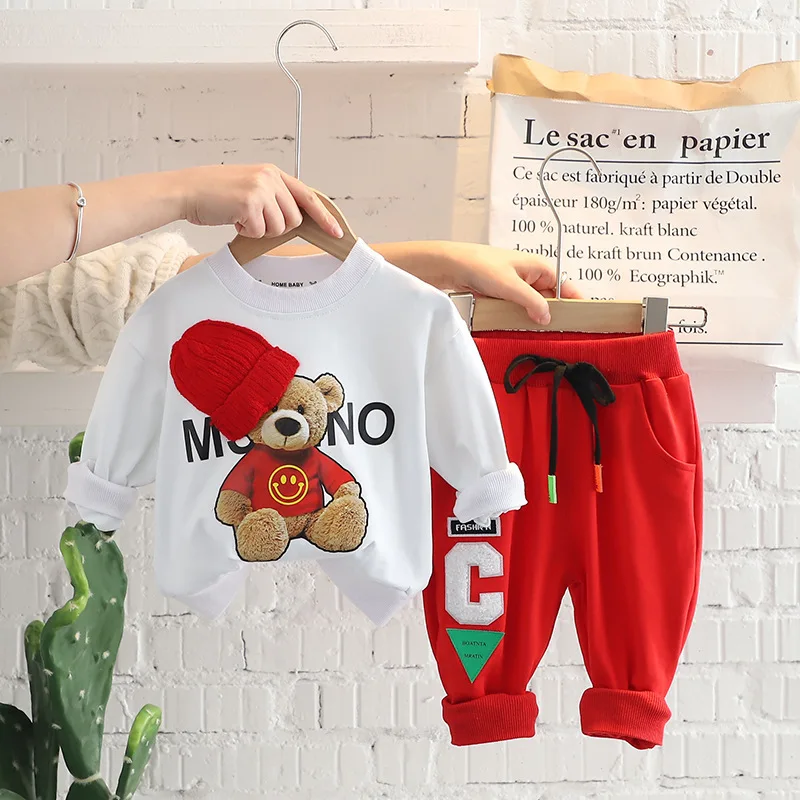 Baby Clothes 2024 New Children\'s Little Bear Long Sleeve Set Boys and Girls\' Letter Sweater Pants Two Piece Set Simple Sportswea