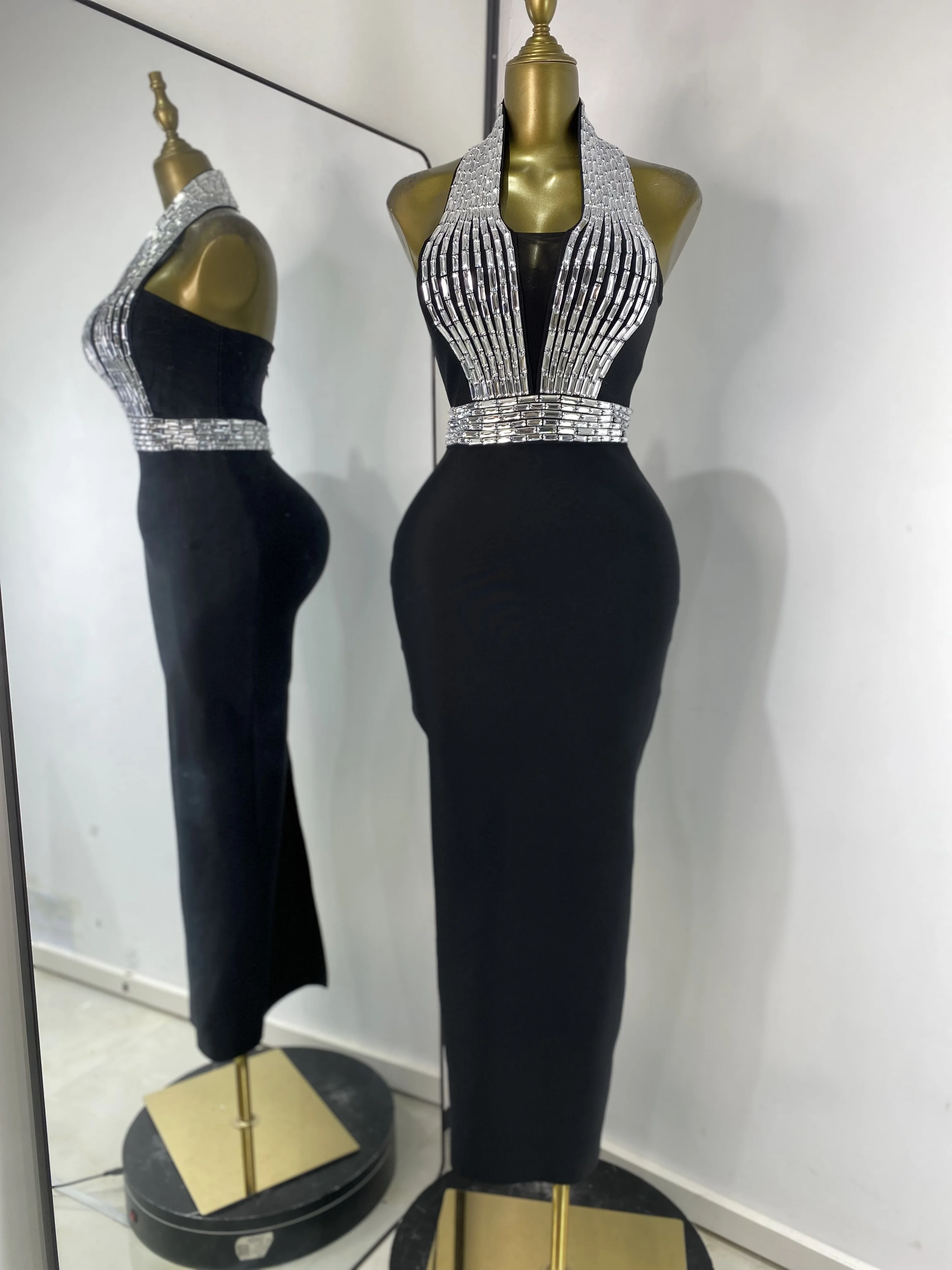 

Женское новое модное бандажное платье со стразами, облегающее платье с открытой спиной до щиколотки, вечернее клубное вечернее платье знаменитостей, образ для гостей