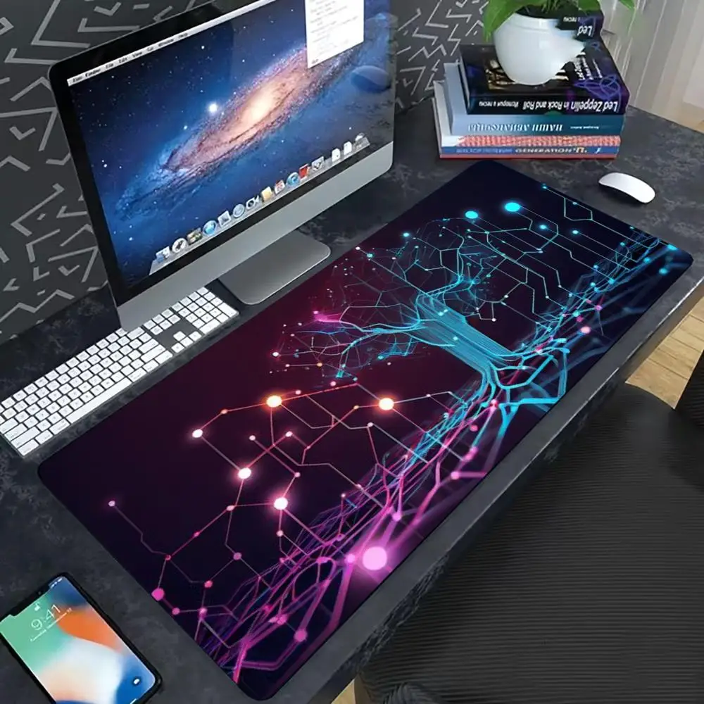 Network Line Futuristic Purple blue big Extra Wide Full Desk Mousepad for E-sports Gaming Workstation mouse pad
