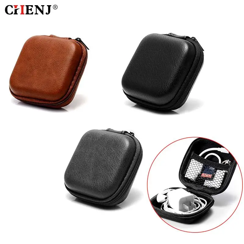 USB Data Cable Storage Bag PU Earphone Headset Cover Protector Mini Portable Zipper Headphone Case Earbuds Pouch Box Organizer