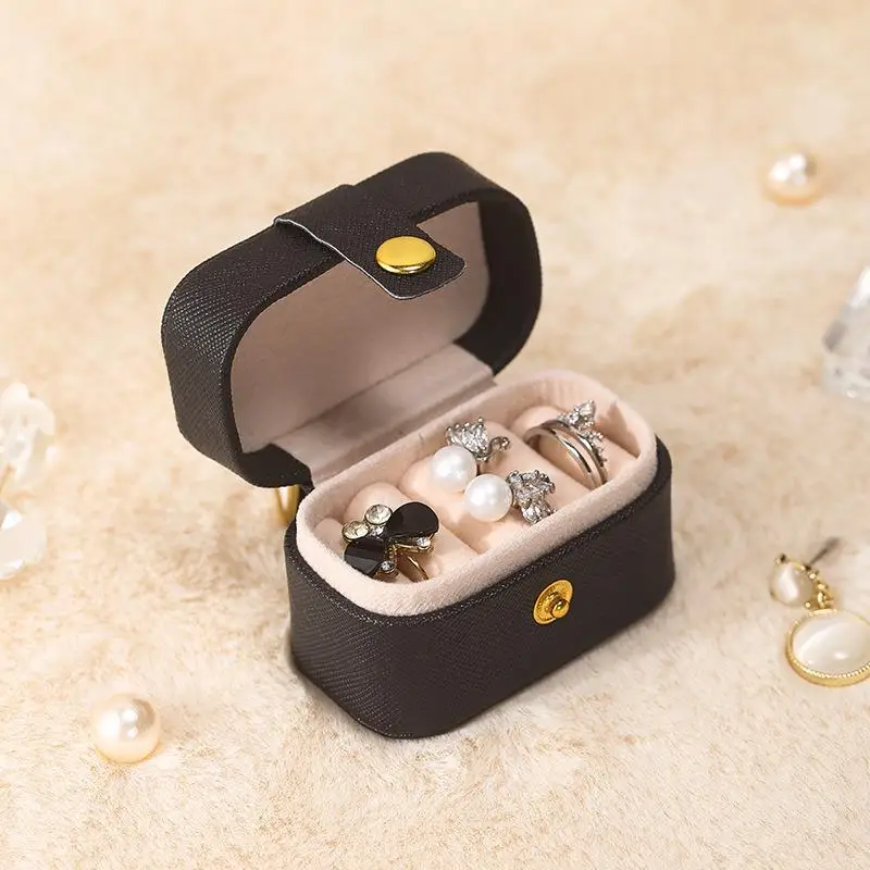 Portable Small Jewelry Organizer Display Travel Simple Mini Gift Case Boxes Leather Earring Necklace Ring Holder Packaging Box