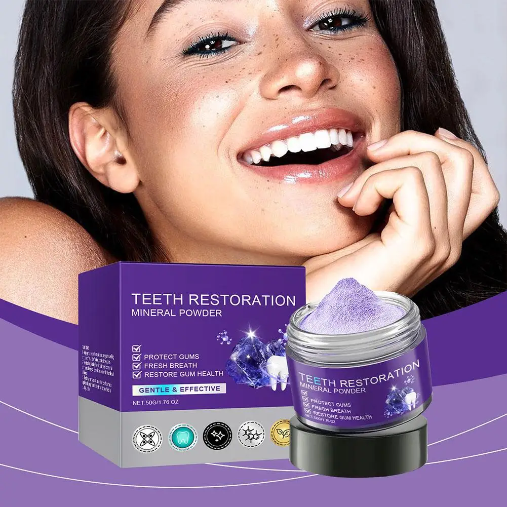Teeth Restoration Mineral Whitening Teeth Powder Remove Stain Oral Clean Fresh Breath Improve Smell Purple Bleaching Toothpaste