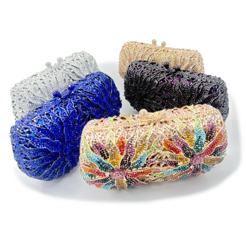 المرأة الماس الجوف اليدوية الأجهزة حقيبة الماس زهرة نمط عشاء حقيبة حقيبة يد بسلسلة Bolsos De Lujo Mujer Marcas Famosas #5