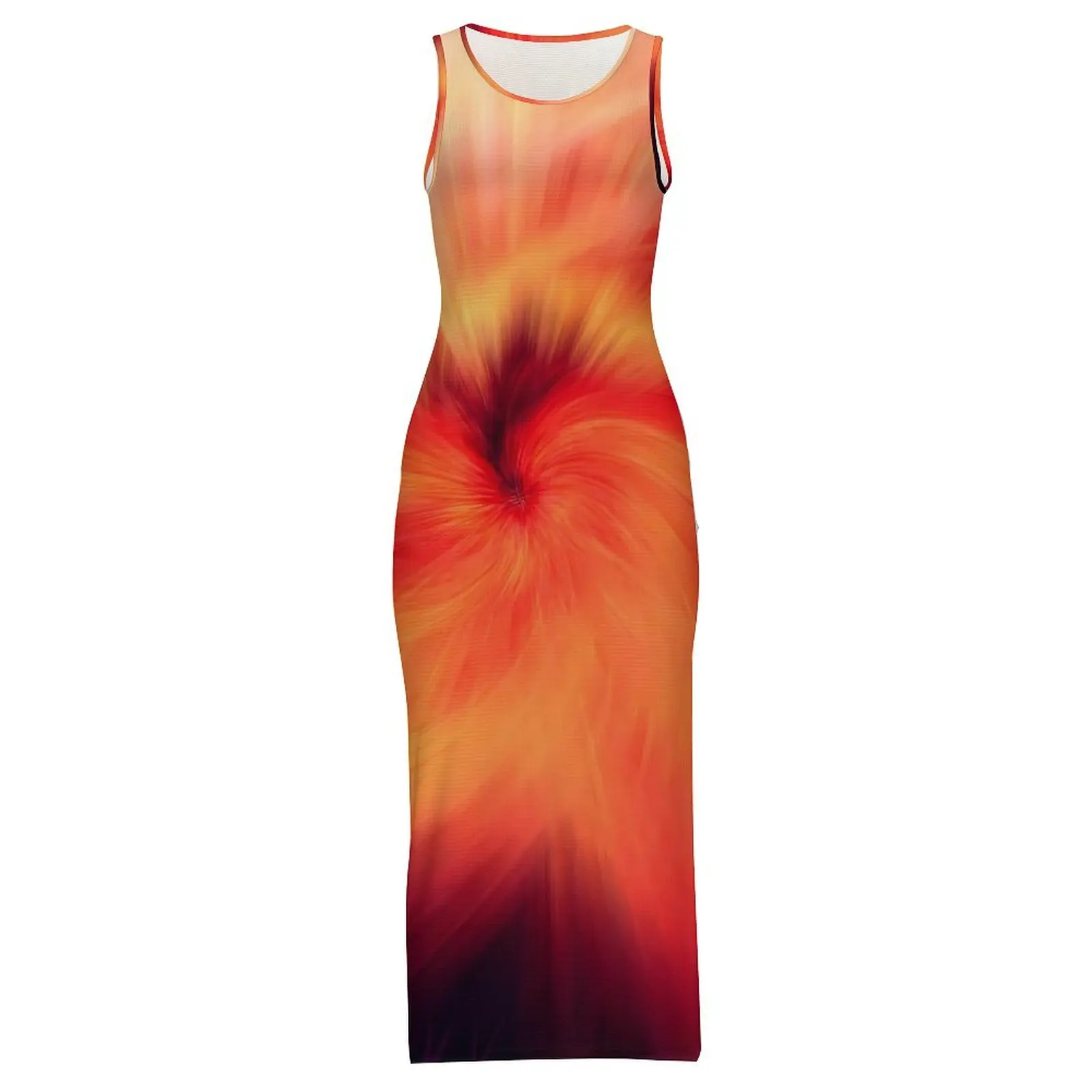 Fogo mistura bodycon vestido primavera impressão abstrata na moda maxi vestidos mulher sem mangas design rua moda vestido tamanho grande