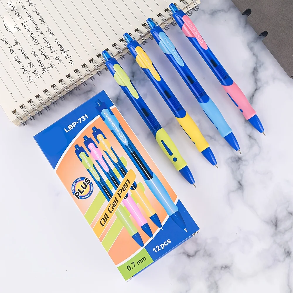 12 Pack of 0.7mm Line Width Writing Smooth Grip Comfortable Press Type Large Capacity Oil-based Ballpoint Pens