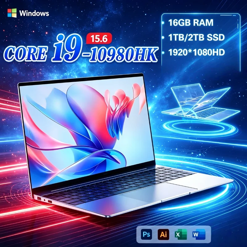 Intel i9 10980HK 15.6 Inch Ultra Slim Gaming Laptop 32GB RAM 2TB SSD Fingerprint Unlock WiFi 6 4K Display Pro Max Speed