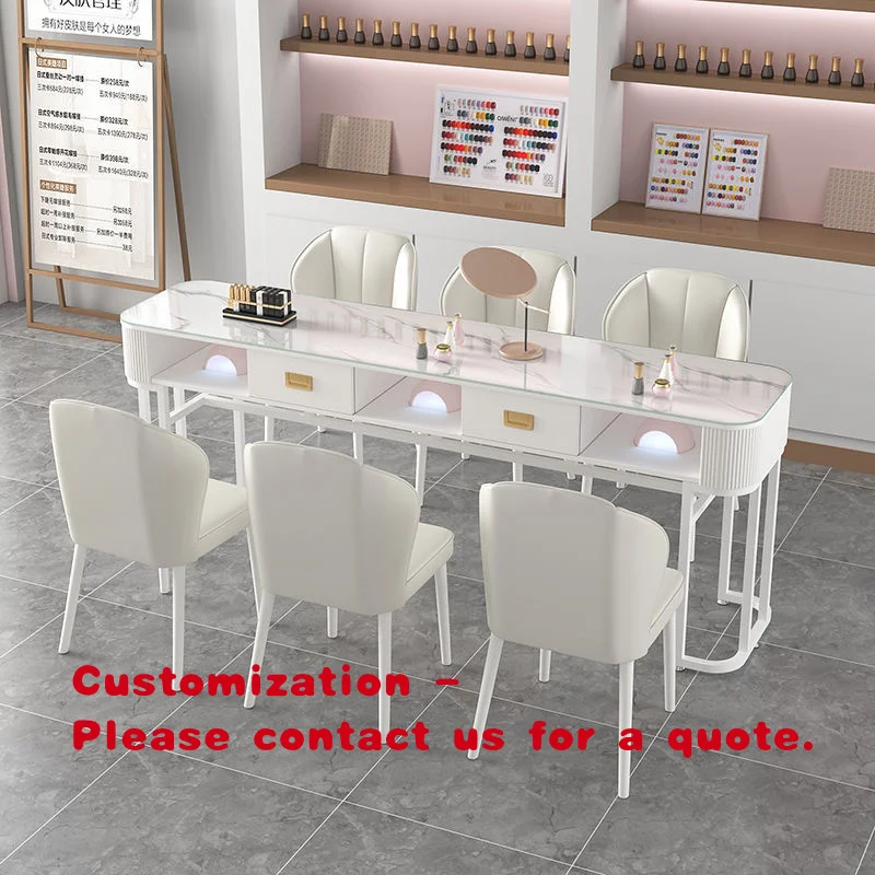 

custom.Modern Luxury Nail Salon Table White Two or Three People Wood Material Nail Desk with Drawer Beauty Salons
