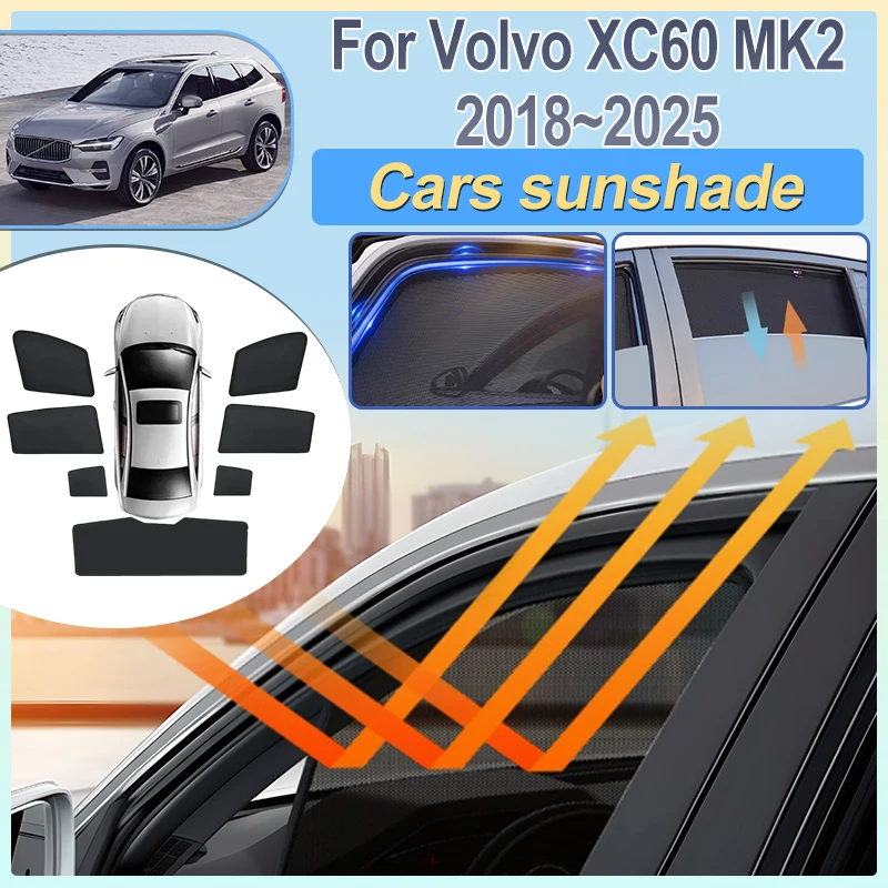 

Для Volvo XC60 (2018-2025) MK2: Магнитные складные сетчатые солнцезащитные шторки на боковые окна автомобиля, аксессуары для авто