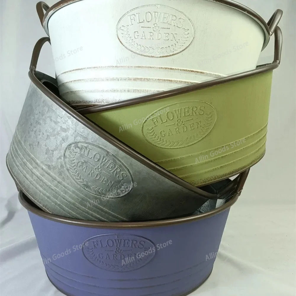 Vintage Iron Sheet Portable Flower Bucket Making Old Large Horticultural Dry Flower Pots Garden Home Vase Decoration Decorations