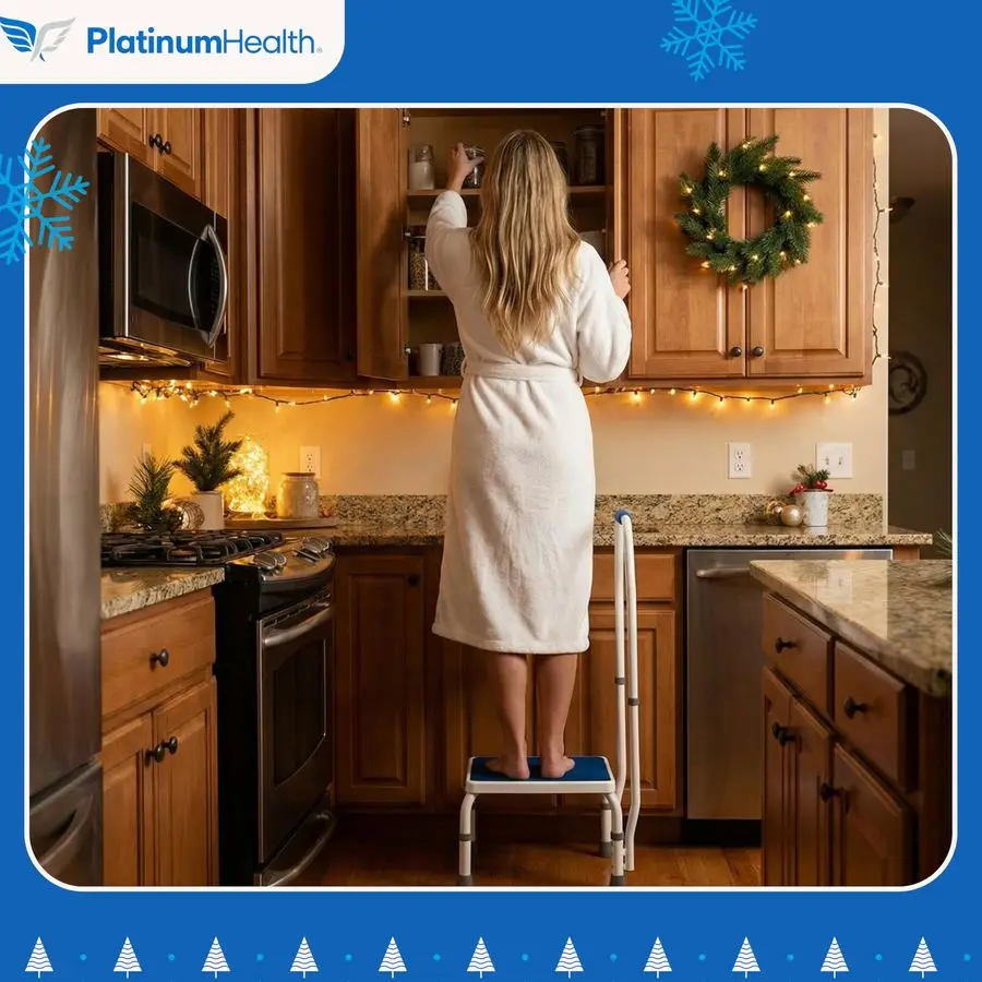 مسند قدم فاخر من AdjustaSteptm مع درابزين بمقبض، ارتفاع قابل للتعديل. 2 منتج في 1. التصميم الحديث الأبيض والأزرق. با #4