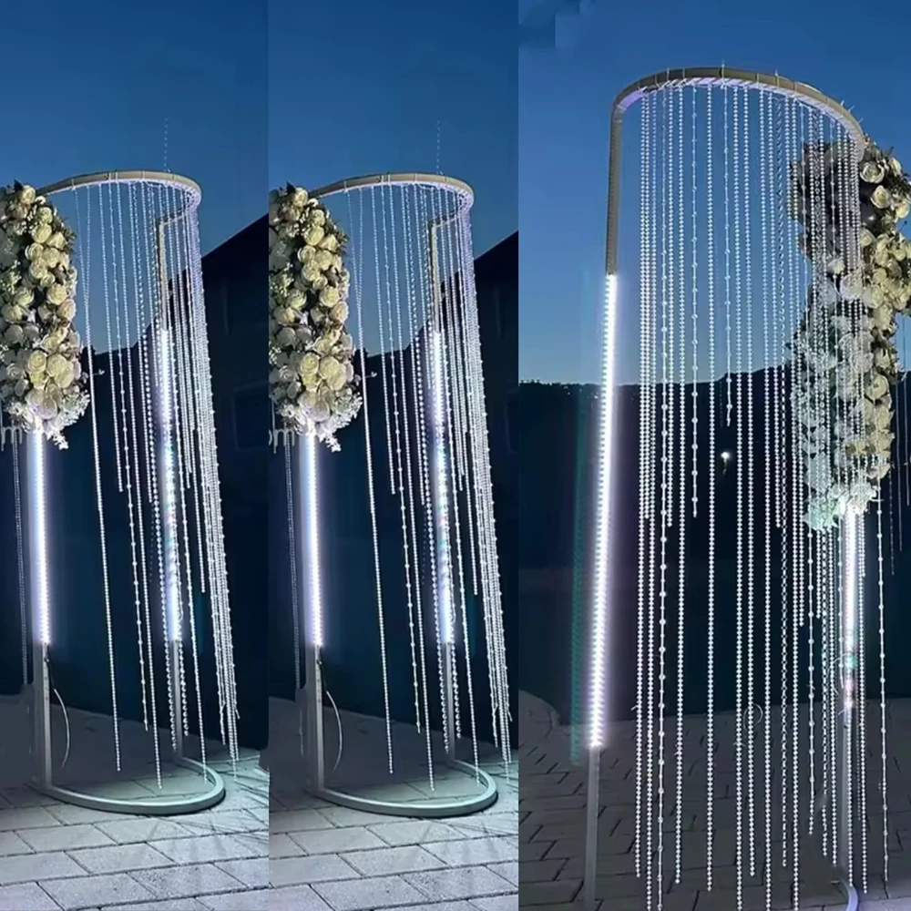 

no light) 4pcs Party White Flower Circle Gate Acrylic metal Backdrop Events Wedding Decoration Arch Stand