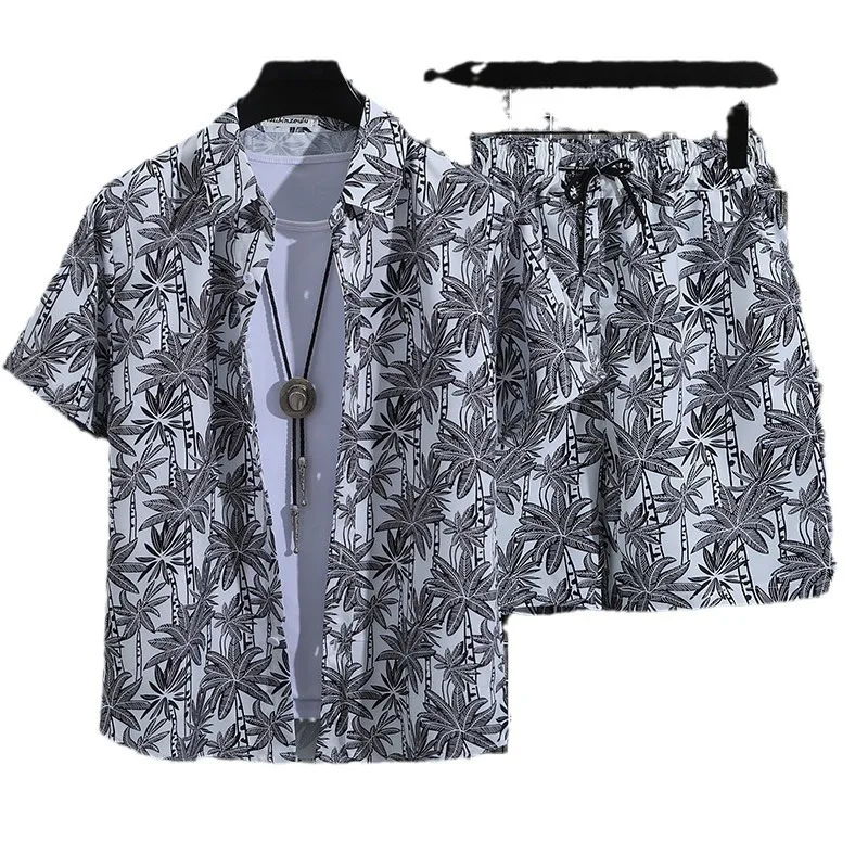 

Cartoon Novelty Purple Cartoon flowers plants 3D Print shirt +Shorts Short Sleeve Flip collar shirts half pants Two Piece Set