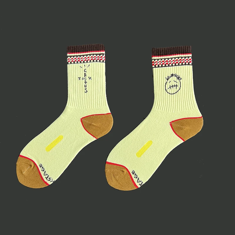 Herrensocken 3 Paar/Box Cactus Jack Socken Baumwolle Sport Hip Hop Basketball Skateboard Braun/Gelb Sockken Großhandel Herren Geschenk – Detail 9