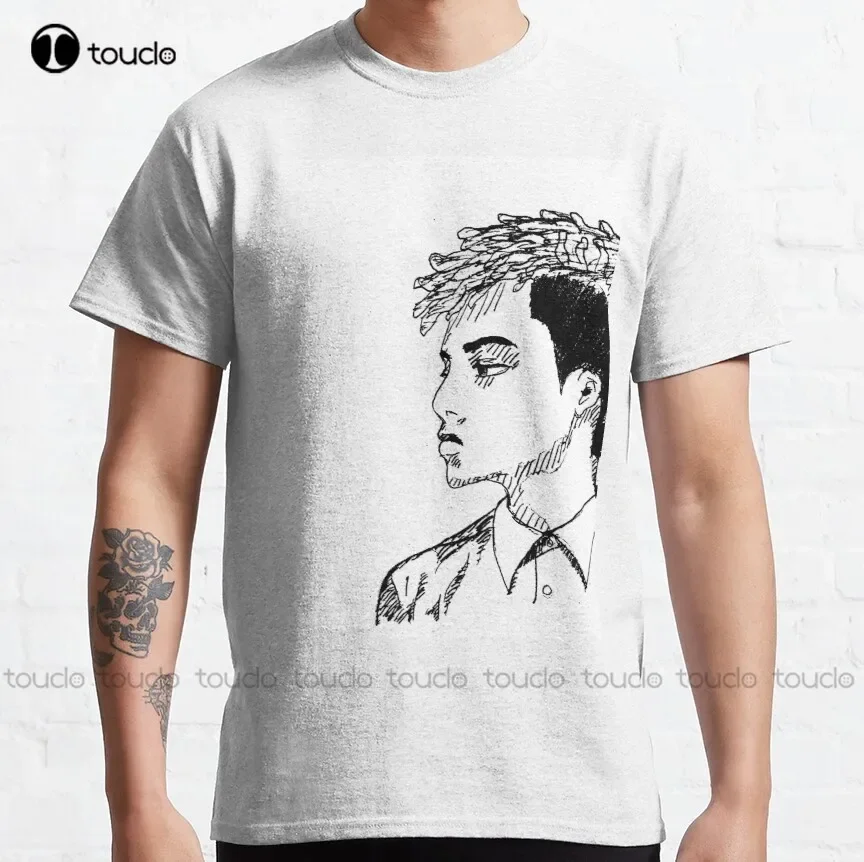 Man Looking Away With Flow Classic T-Shirt Sexy Shirts High Quality Cute Elegant Lovely Kawaii Cartoon Sweet Cotton Tee Shirts