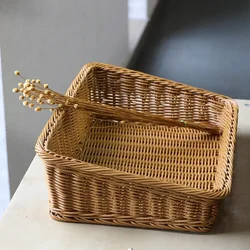 Rectangular Rattan Serving Tray Wicker Woven Basket Bathroom Tray Woven Bread Baskets With Handles Storage Basket For Parties