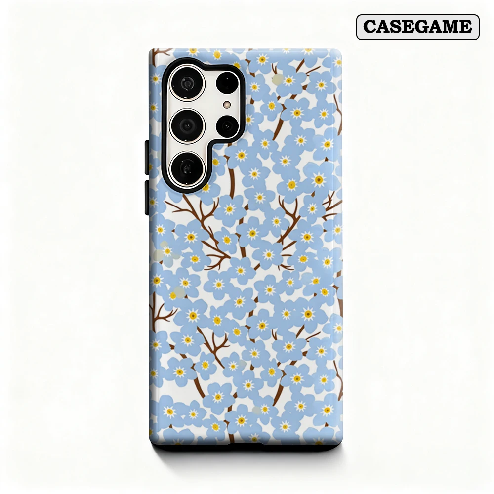 Casegame Phone Case for Samsung Galaxy S25 S26 Ultra S24 S23 Ultra Plus Shockproof Double Layer Blue Forget Me Not Cover