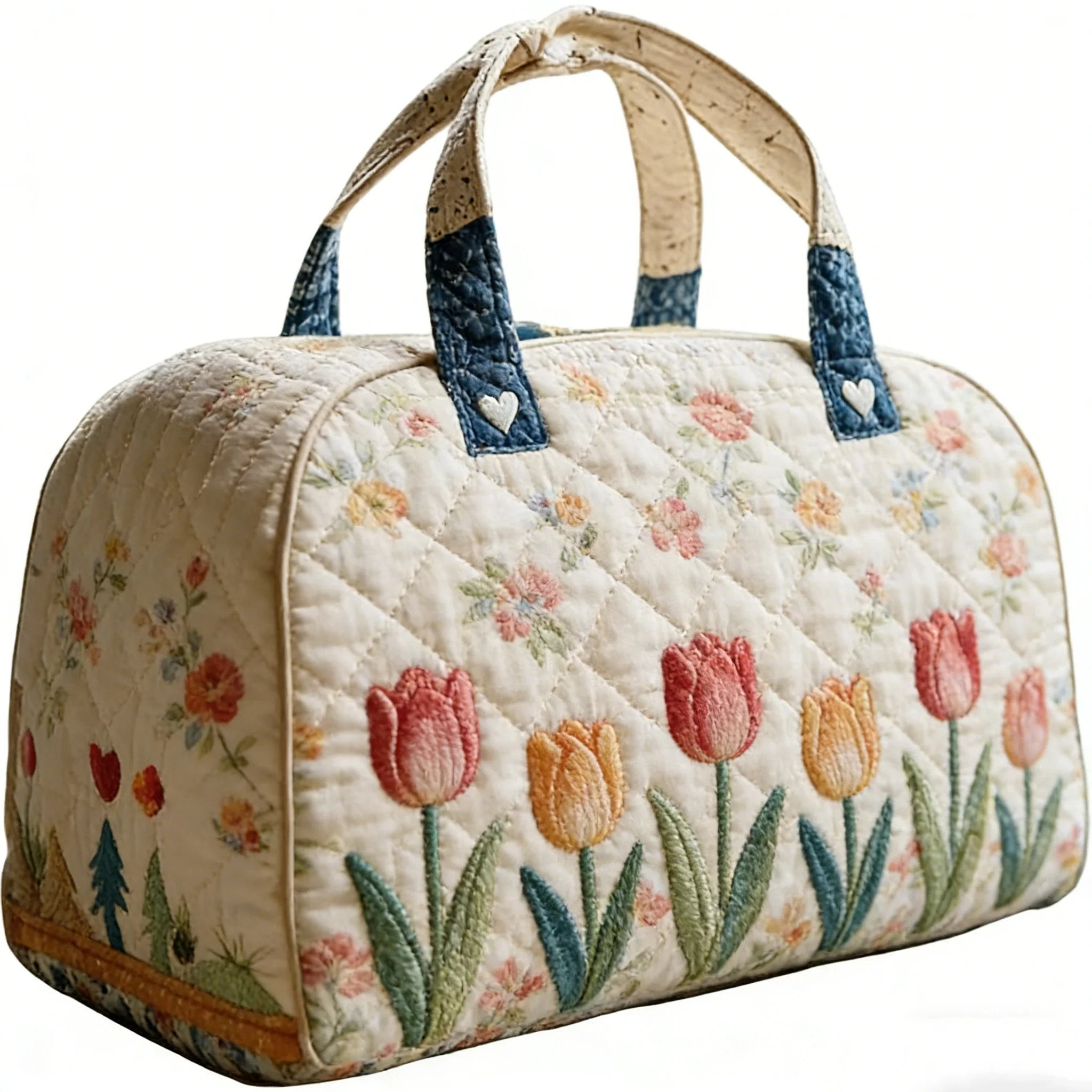 

Retro Camping Trailer Quilted Duffle Bag Colorful Pine Tree Unisex Travel Tote Men Women Handbag Floral Weekender Bag