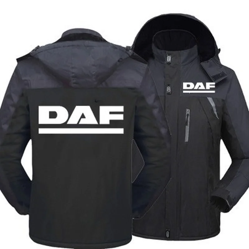 

2023 New Winter Men DAF Trucks Logo Jacket Thick Velvet Warm Coat Male Windproof Hooded Outwear Casual Mountaineering Overcoat