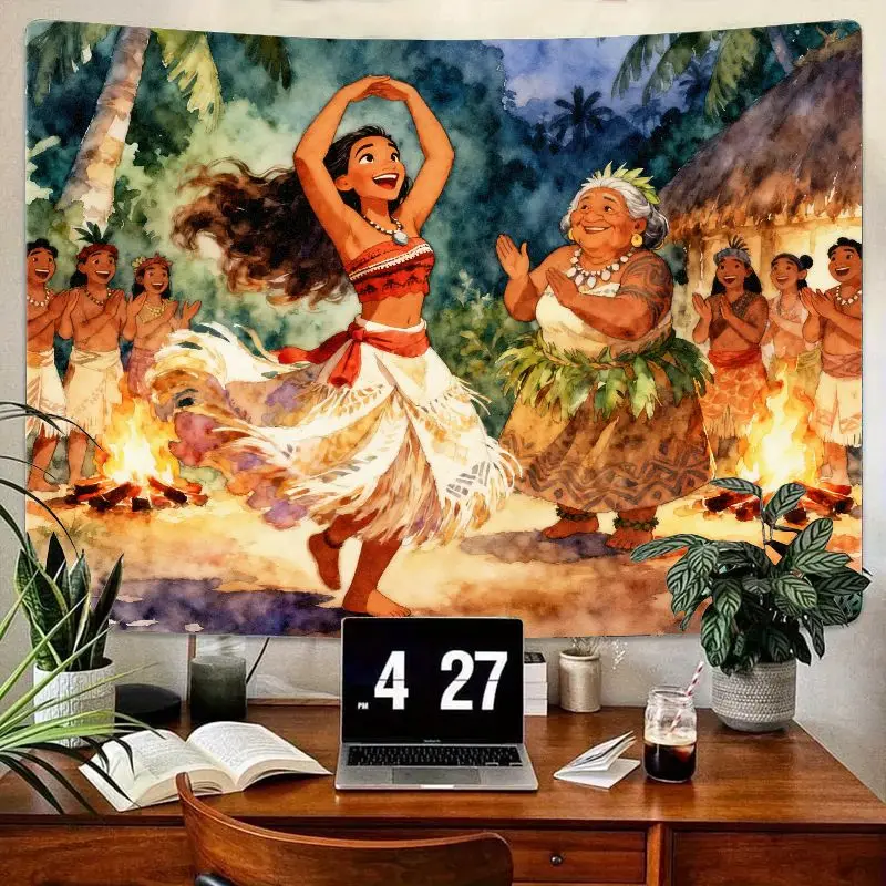 

1PC Moana Tropical Dance Tapestry Watercolor Polynesian Wall Art Girl Gift Bedroom Living Room Decor for Disney Fans