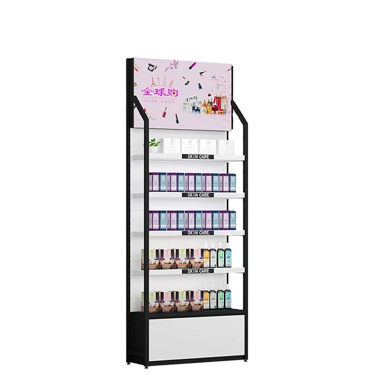 

Fancy Metal Cosmetic Products Cabinet Retail Cosmetics Display Stand Storage with Light