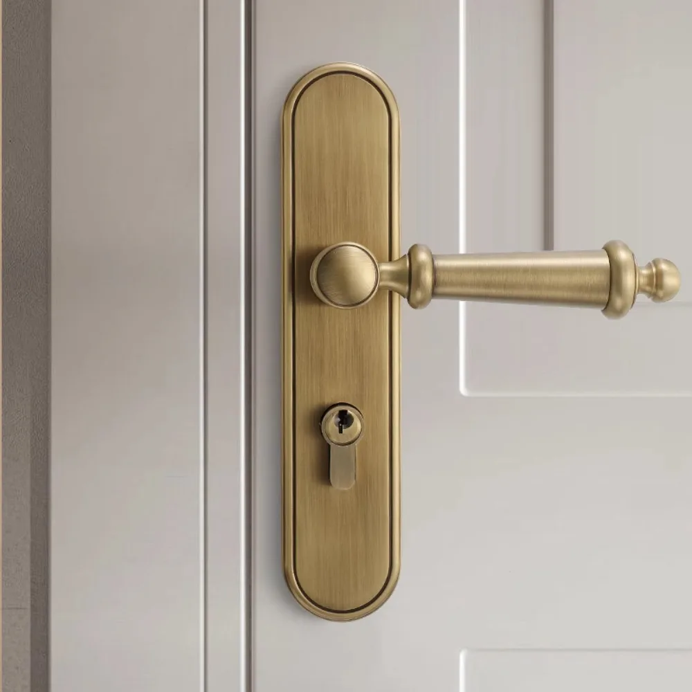 Brass Silent Split Door Lock Retro Cream Interior Bedroom Handle