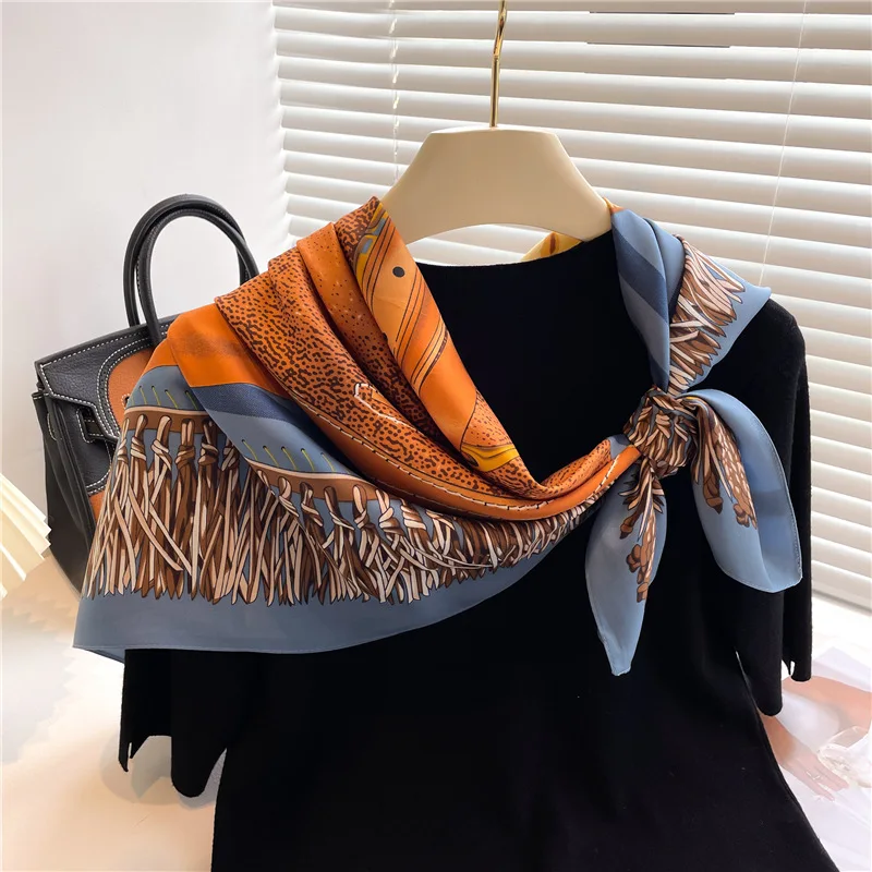 90X90cm Scarves Women Print Hair Neck Square Silk Office Shawl Bandanna Handkerchief Headcloth Foulard Female Wrap Neckerchief