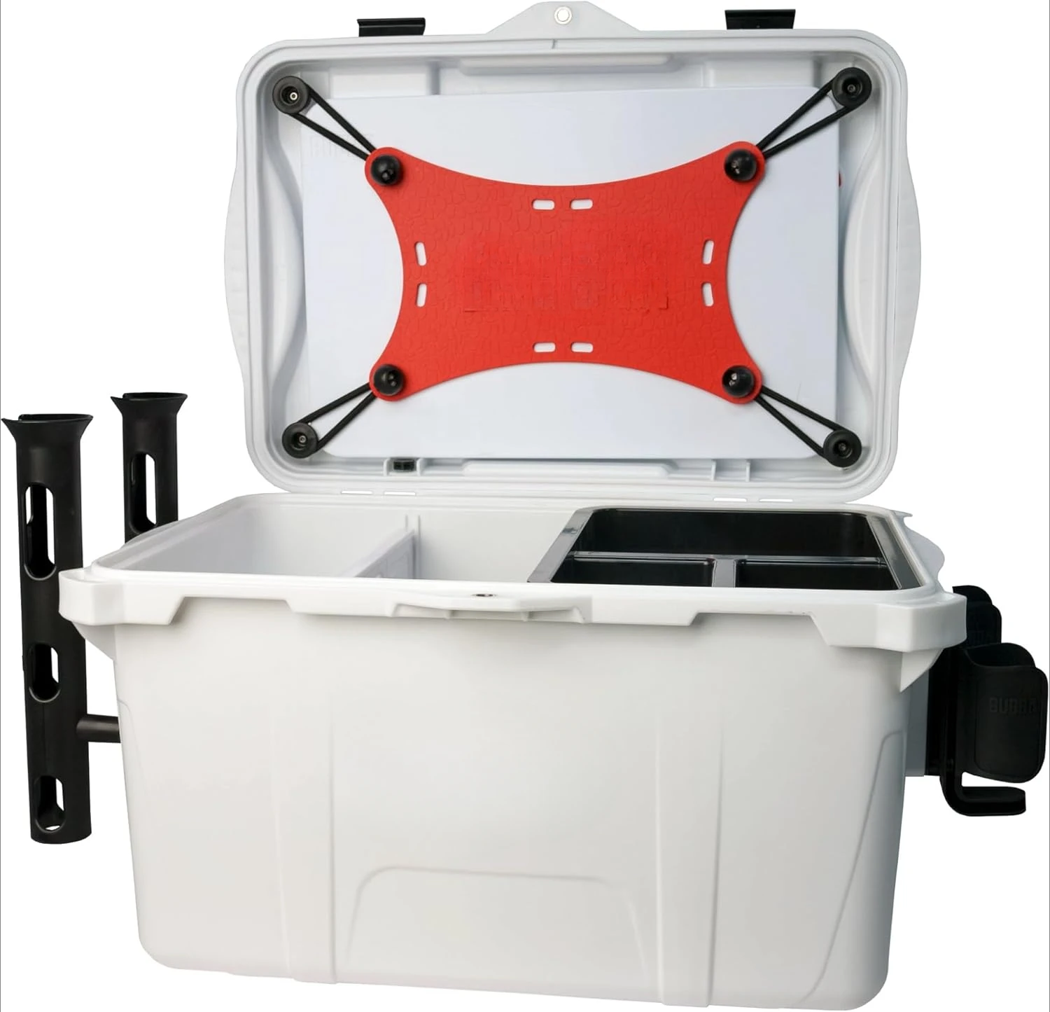 Gear box - 34 litre capacity - with dividers, cutting board, fishing rod holder and drinks holder