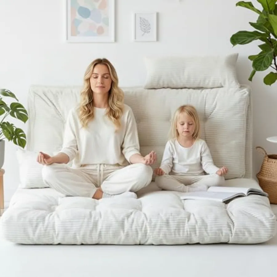 Convertible Sofa Bed 54x91 Inch Thick Tufted Folding Sofa Bed with 2 Pillows Folding Floor Loveseat Sleeper Couch Mattress for