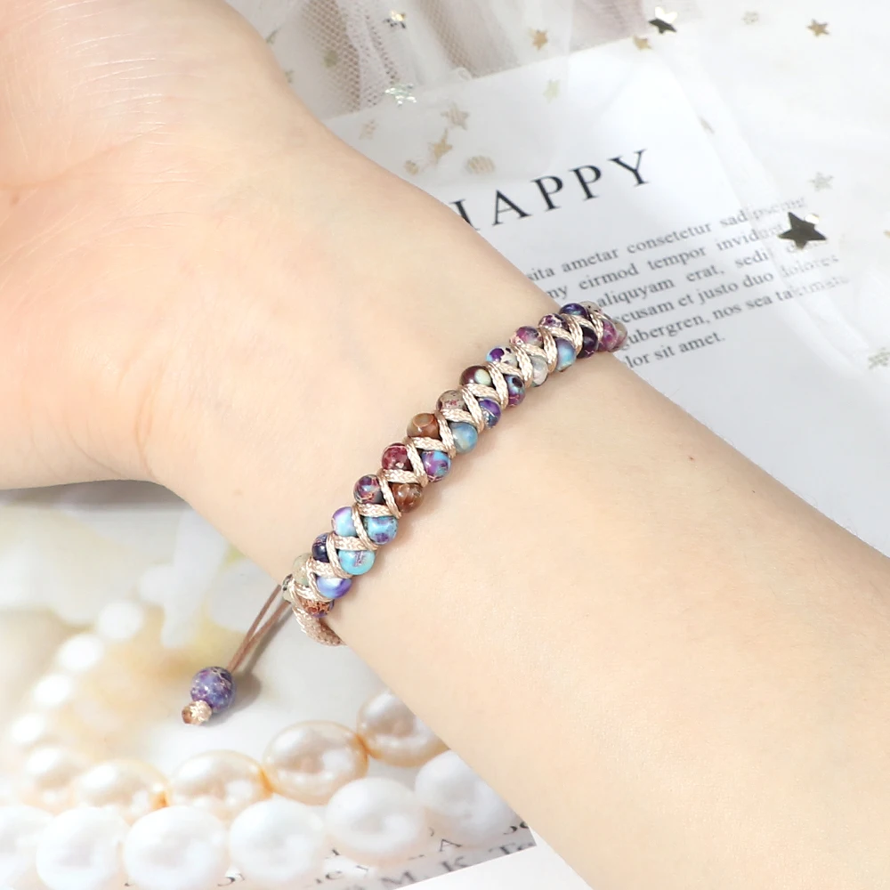 Évjárat 4mm Természetes Kő- gyöngyök bracelet & bangles számára Nők férfiak handmade Alkalmazkodó m befon kötelet Megláncol meditációt ékszer