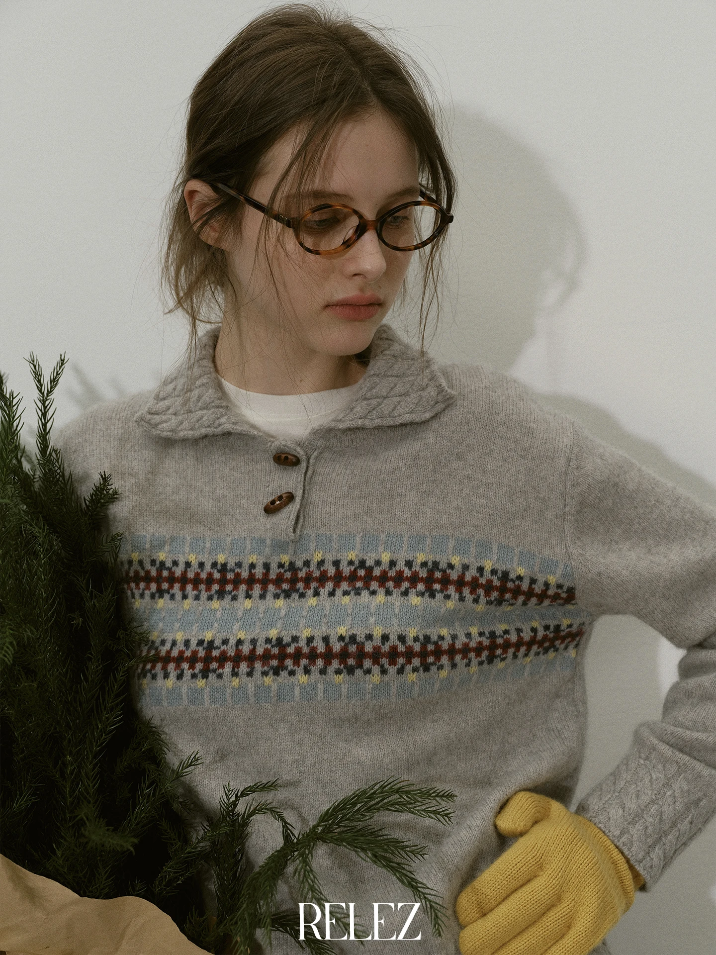 

Женский вязаный свитер Relez 506 с шерстяным воротником, повседневный, свободного кроя, с геометрическим узором, длинный рукав, зимний, модный