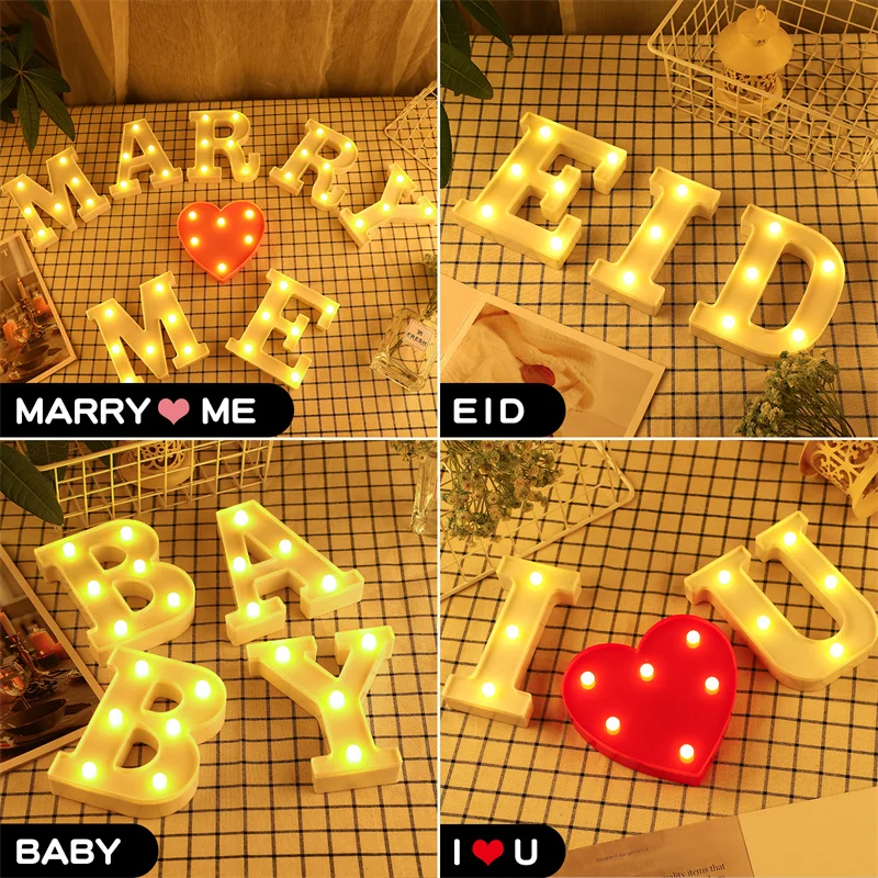 Wedding Decoration for Home Letter LED Lights Number Night Light Baby Shower Birthday Party Ramadan Decoration Valentines Day