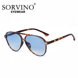 SORVINO 2024 Vintage Retro Pilot Sunglasses Women Men UV400 Gradient Blue Lens Leopard Sun Glasses For Ladies