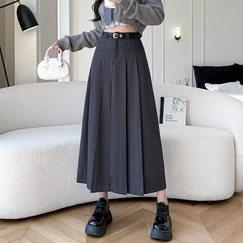 

Ladies Elegant Fashion Large Hem Pleated Long Black Skirt Women Clothes Girls Korean Skirts Chic Casual Faldas Largas Py9305-1