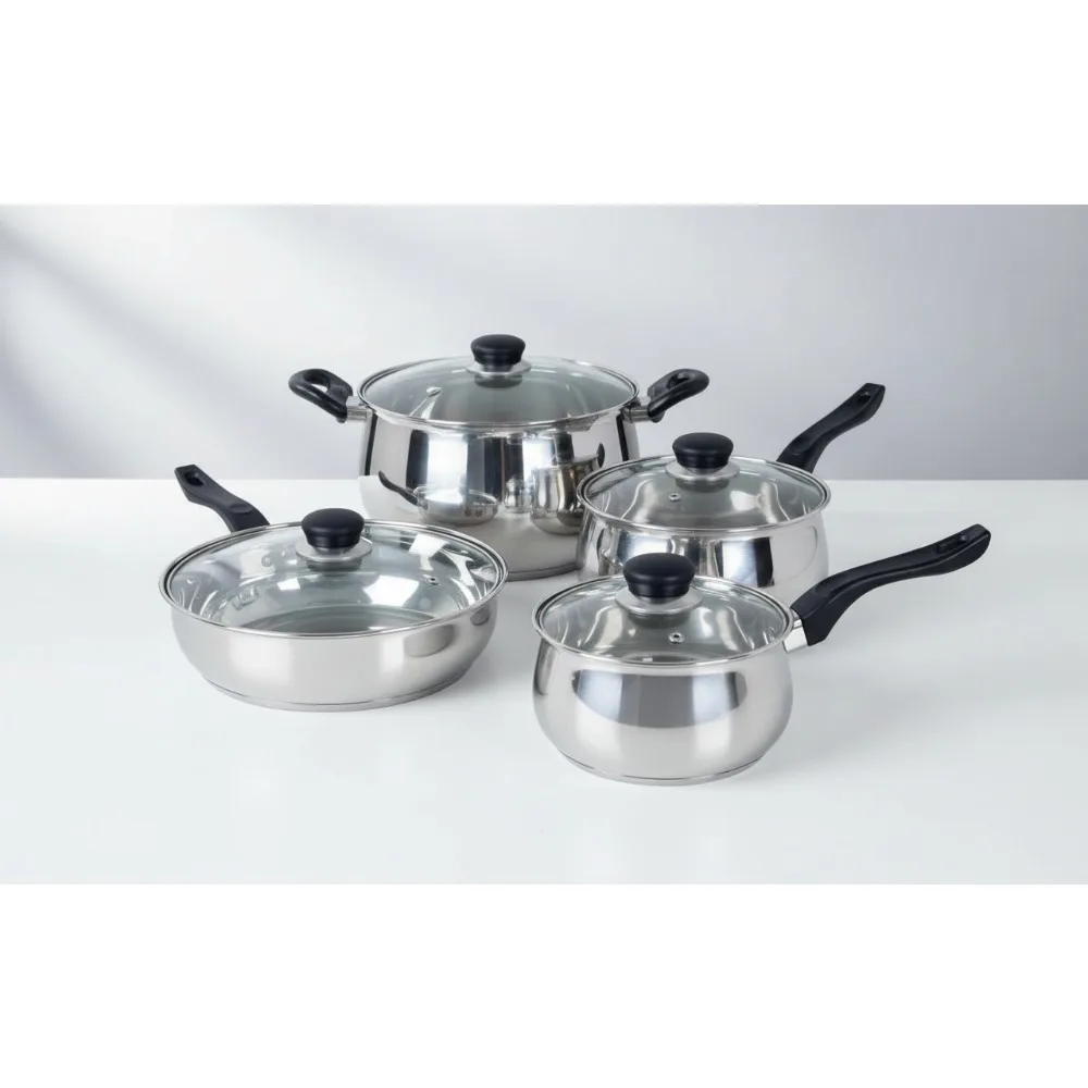 

Premium 8-Piece Stainless Steel Cookware Set for Home Chefs - Dishwasher Safe Kitchen Essentials