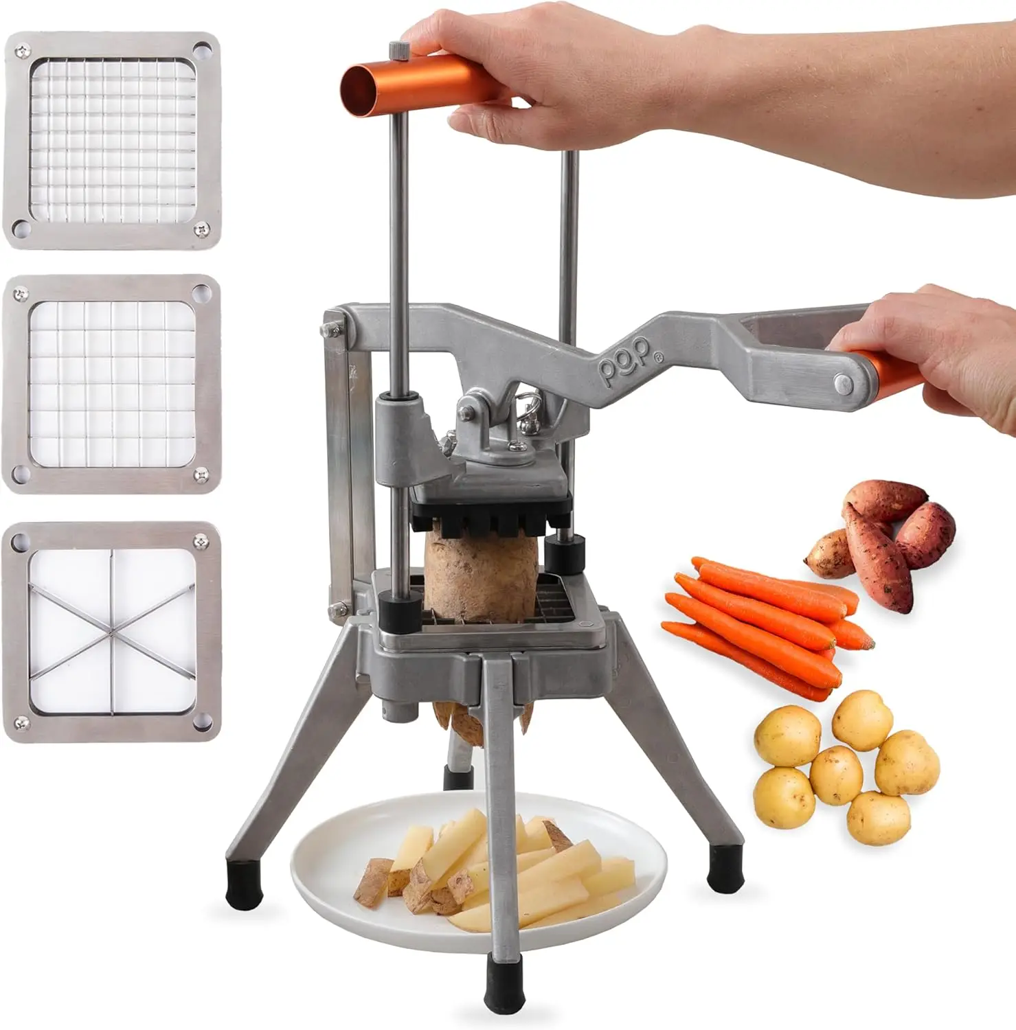 

Stainless Steel French Fry Cutter with Interchangeable Blades for Potatoes and Vegetables