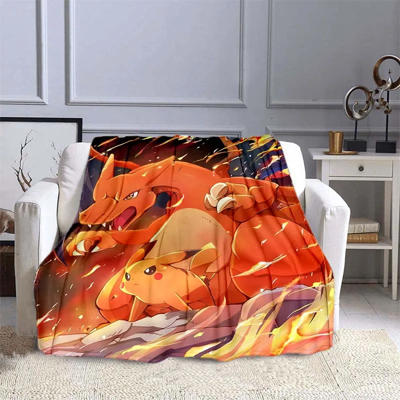Multiple Sizes Pokémon Charizard Pattern Blanket Warm Soft Fluffy Kids and Adult Sofa Bed Throw Blanket Travel Camping Picnic