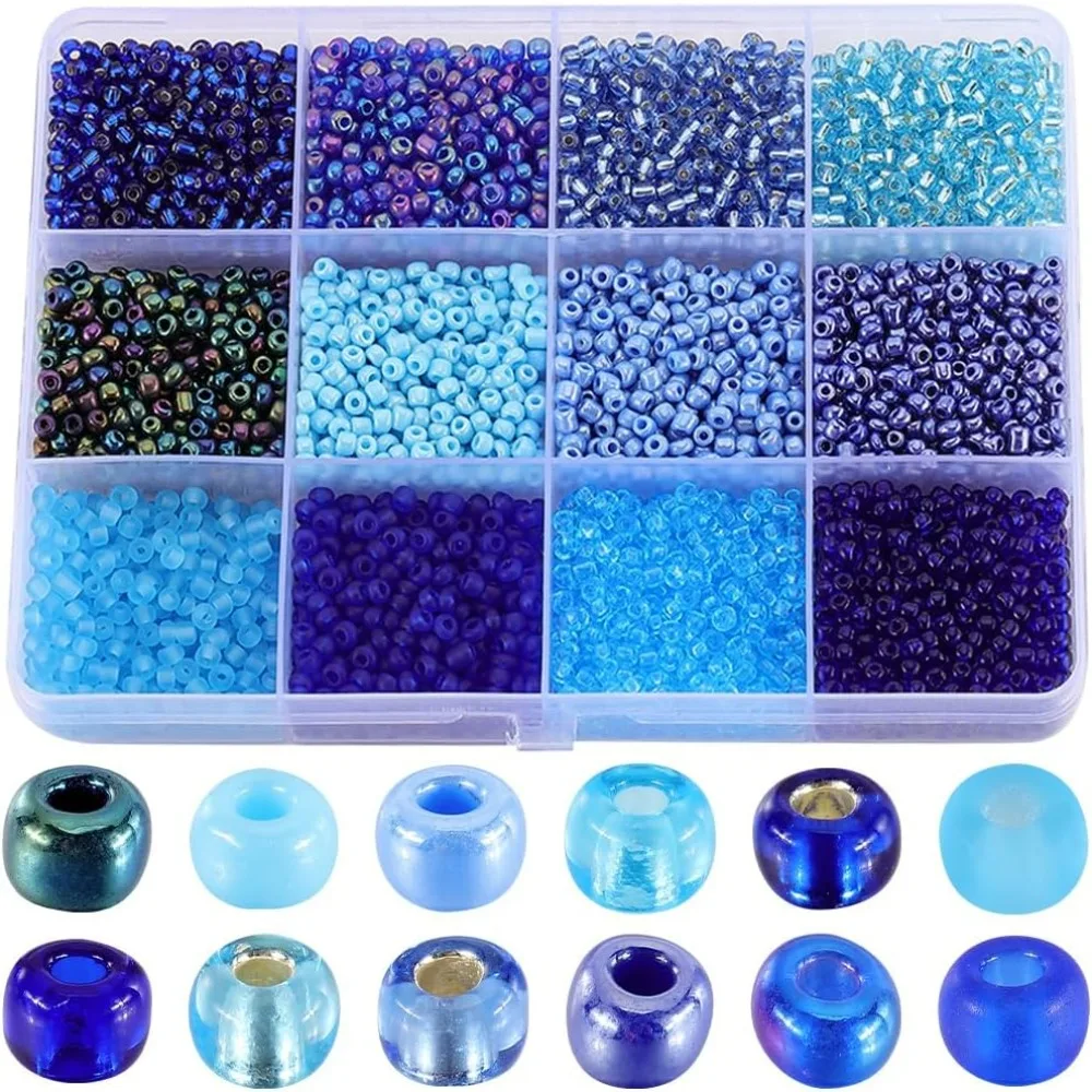 1 caja 156G cuentas de semilla de vidrio 3mm 8/0 pulsera cuentas de semilla redondas Mini espaciador de vidrio azul cuentas sueltas Kit pequeño