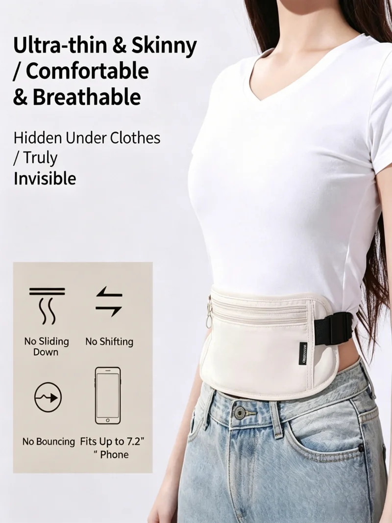 目立たない旅行用ウエストバッグ。ナイロン製でスリム、隠しポケ - Travel Wallet Slim のレビューと価格