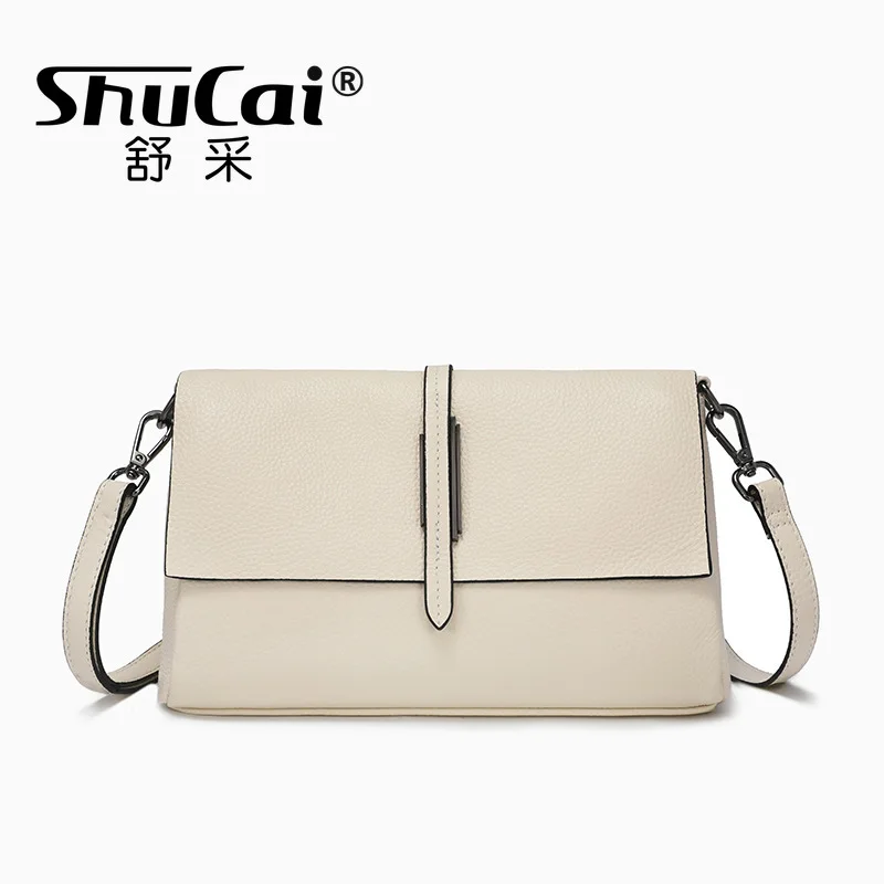 SHUCAI Genuine Leather Lady\'s Flap Messenger Bags Soft  Cowhide Functional Shoulder Handbags Designer New