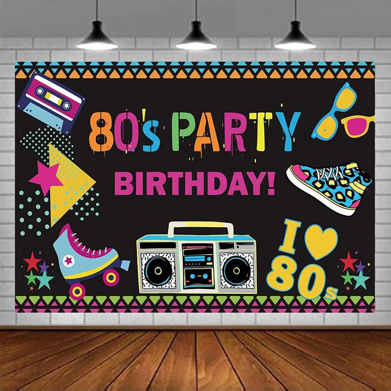 

Photography Backdrop I love 80s Throwback Hip Hop Retro Decor For Boys Girls 1980s Birthday Party Baby Shower Photo Background