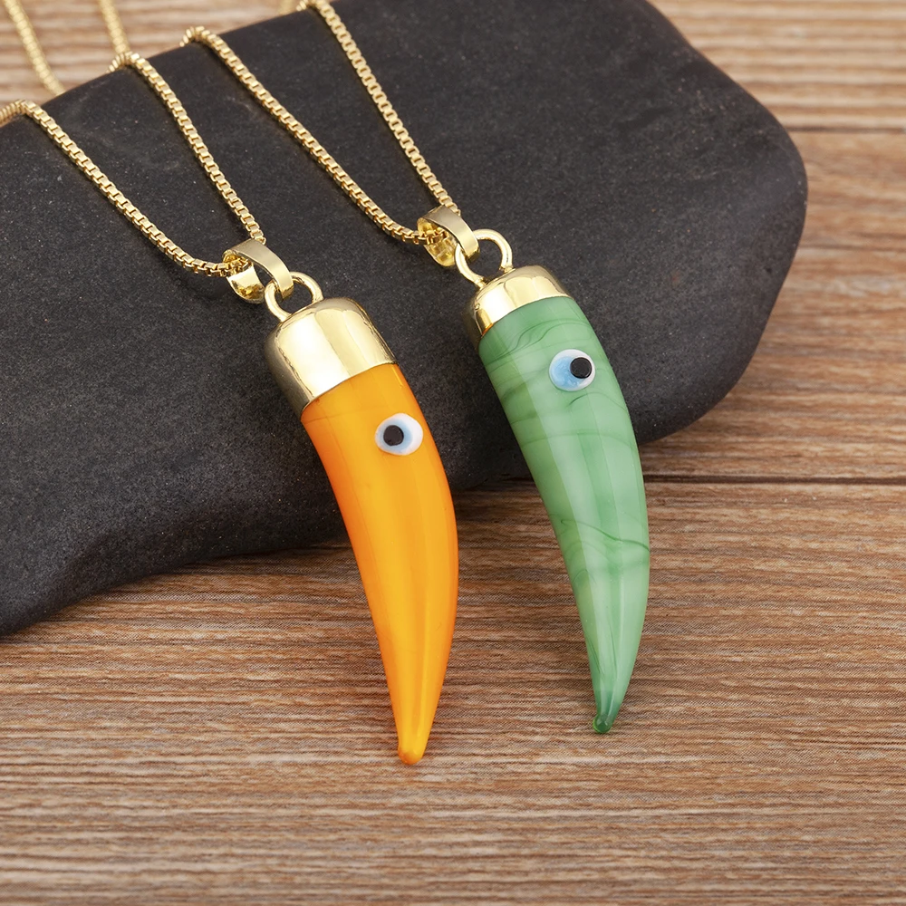 New Creative Design Capsicum Shape Evil Eye Charm Pendant Necklace For Women Personality Jewelry Accessories Daily Party Gifts