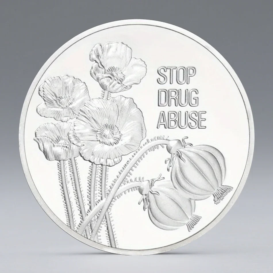 United Nations Silvery Plated Souvenir Coin Stop Drug Abuse Basso-Relievo Collection Coin